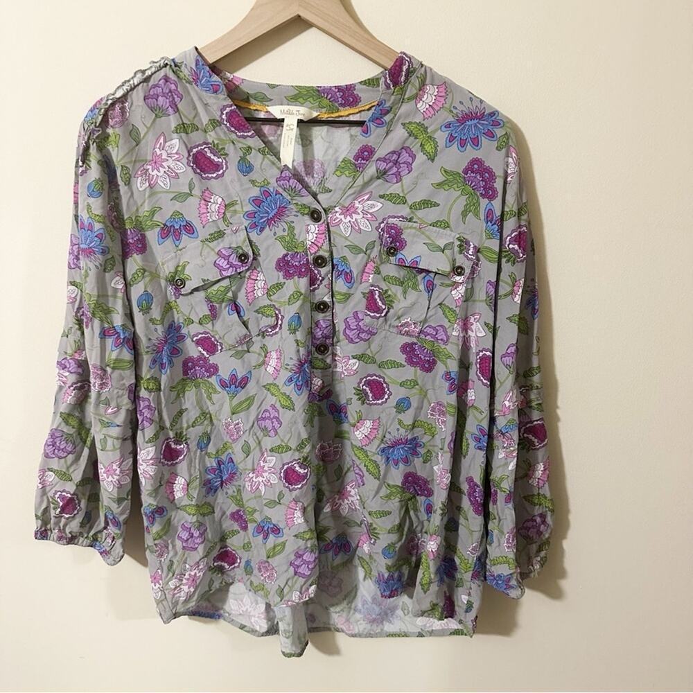 Matilda Jane Womens Floral 3/4 Sleeve Buttons Pockets Shirt Multicolored Size L